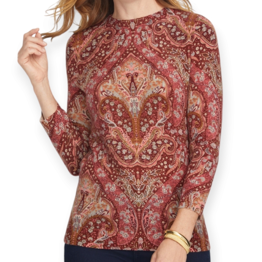 Talbots Red Paisley Crewneck Sweater